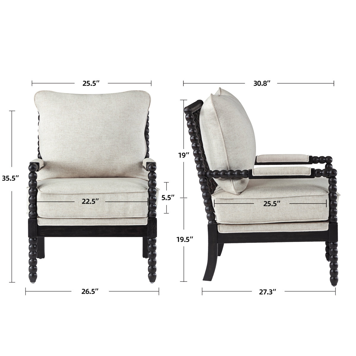 Lorentz Modern Farmhouse Accent Chair 25.5" Wide with Turned Wood and Solid Frame